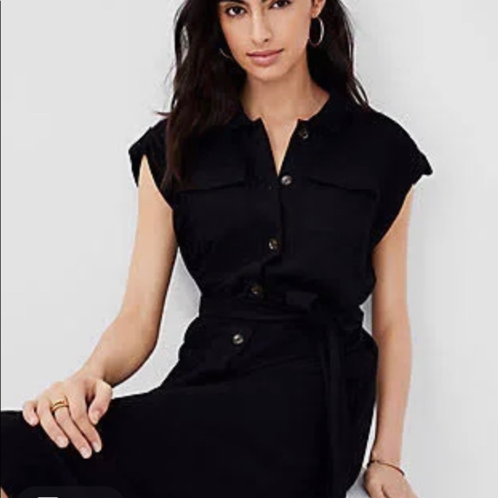 ANN TAYLOR Women's Black Belted Shirtdress XS